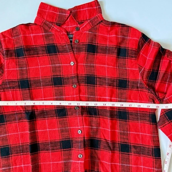 J.Crew Cropped Garçon Plaid Flannel Shirt 6 Black Red Like New - Picture 5 of 7